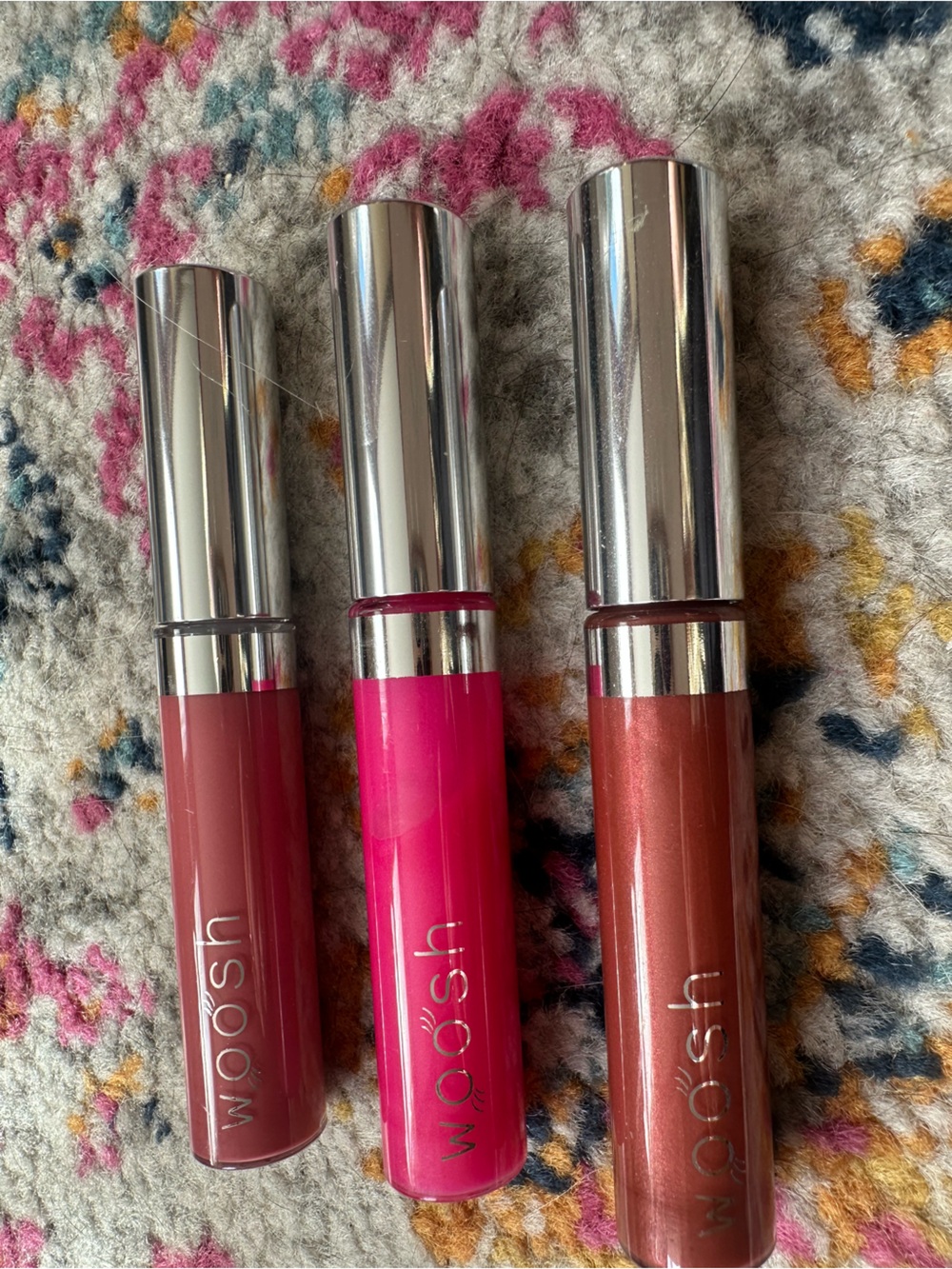 Woosh Beauty Lip Gloss Trio — Mauve, Bright Pink, Copper